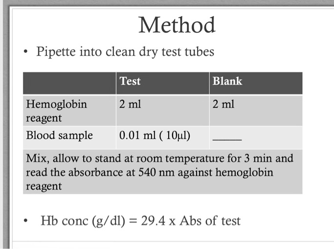 SOLVED Method Pipette 2 ml of hemoglobin reagent into a clean, dry