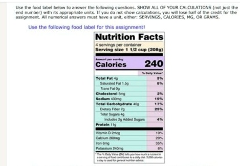 SOLVED: Using the above food images label: (A) Calculate the number of ...