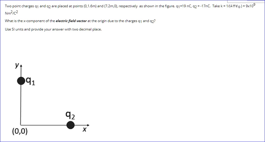 SOLVED:Two point charges 91 and 42 are aced poin-s (0, 6m) and (7,2m,0 ...