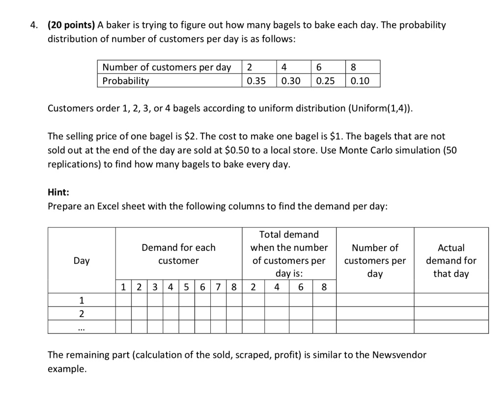 SOLVED A baker is trying to figure out how many bagels to bake each