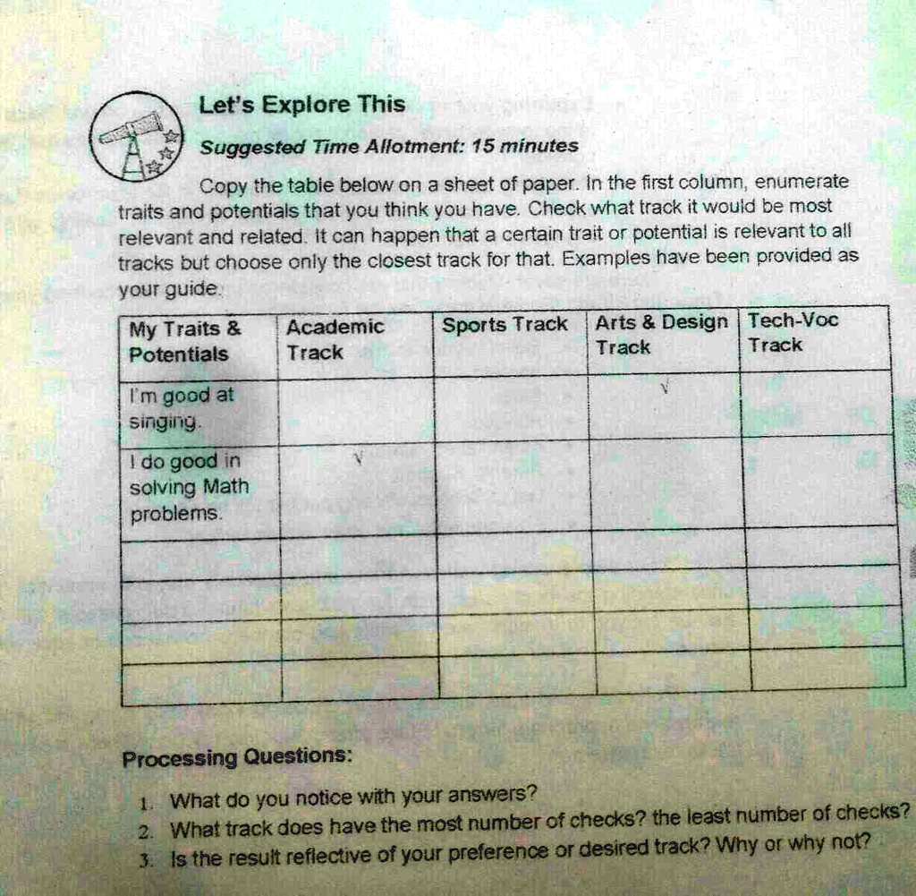Let's Explore This Suggested Time Allotment 15 minutes. Copy the table below on a sheet of