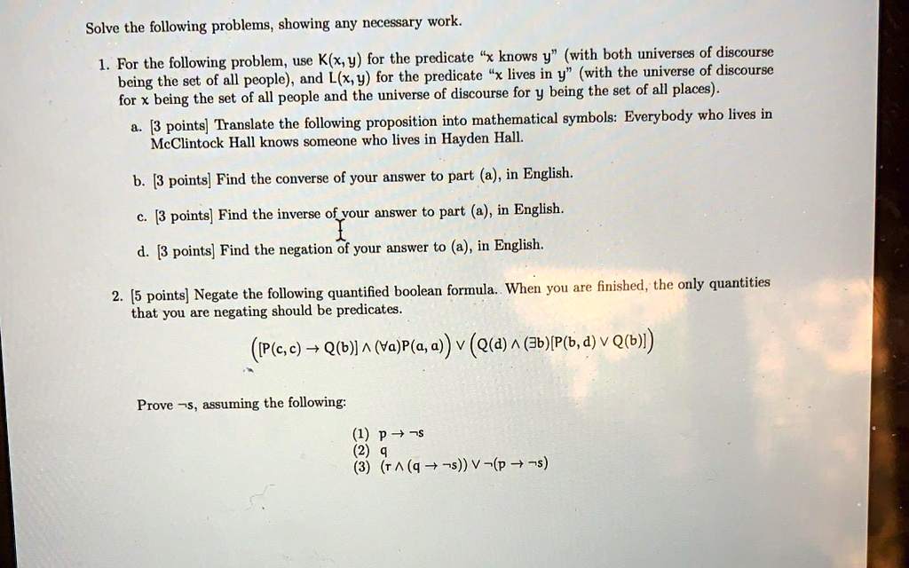 SOLVED:Solve the following problems, showing any necessary work: For ...