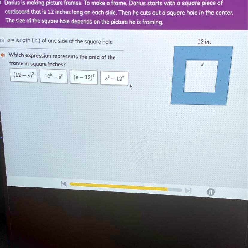 SOLVED '1) Which expression represents the area of the frame in square