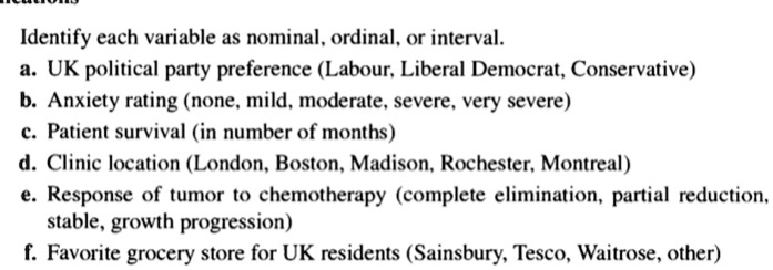 Identify each variable as nominal, ordinal, or interval: a. UK ...