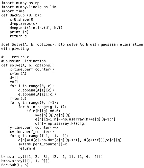 SOLVED: Instructions: Write a function Solve which solves a system of