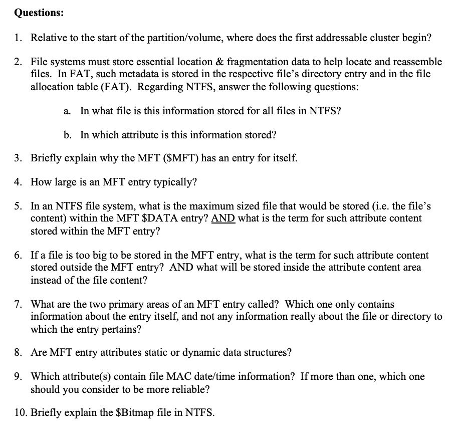 SOLVED: Text: NTFS File System Concepts Questions: 1. Relative to the ...