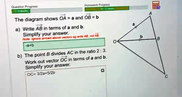 SOLVED: The Diagram Shows OA = A And OB = B. A) Write AB In Terms Of A ...