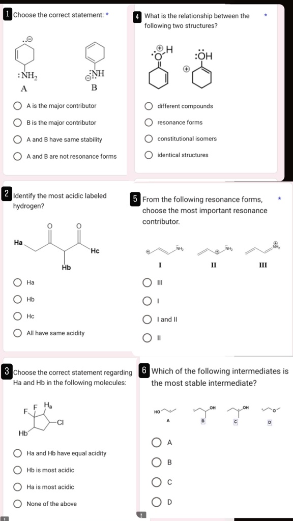 1 choose the correct statement nh2 a nh b a is the major contributor b is the major contributor a and b have same stability a and b are not resonance forms 4 what is the relationship betwee 35773