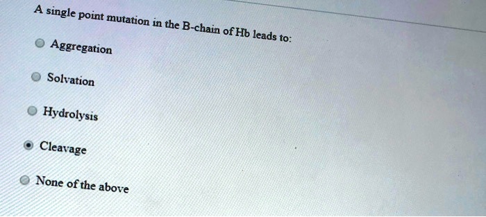 single point mutation the b chain of hb leads to aggregation hydrolysis ...