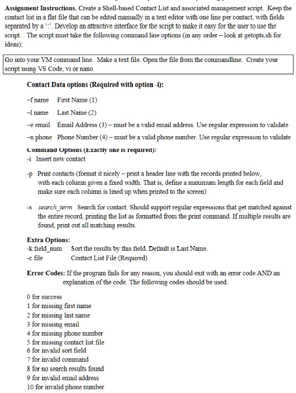 SOLVED Assignment Instructions Create a Shellbased Contact List and