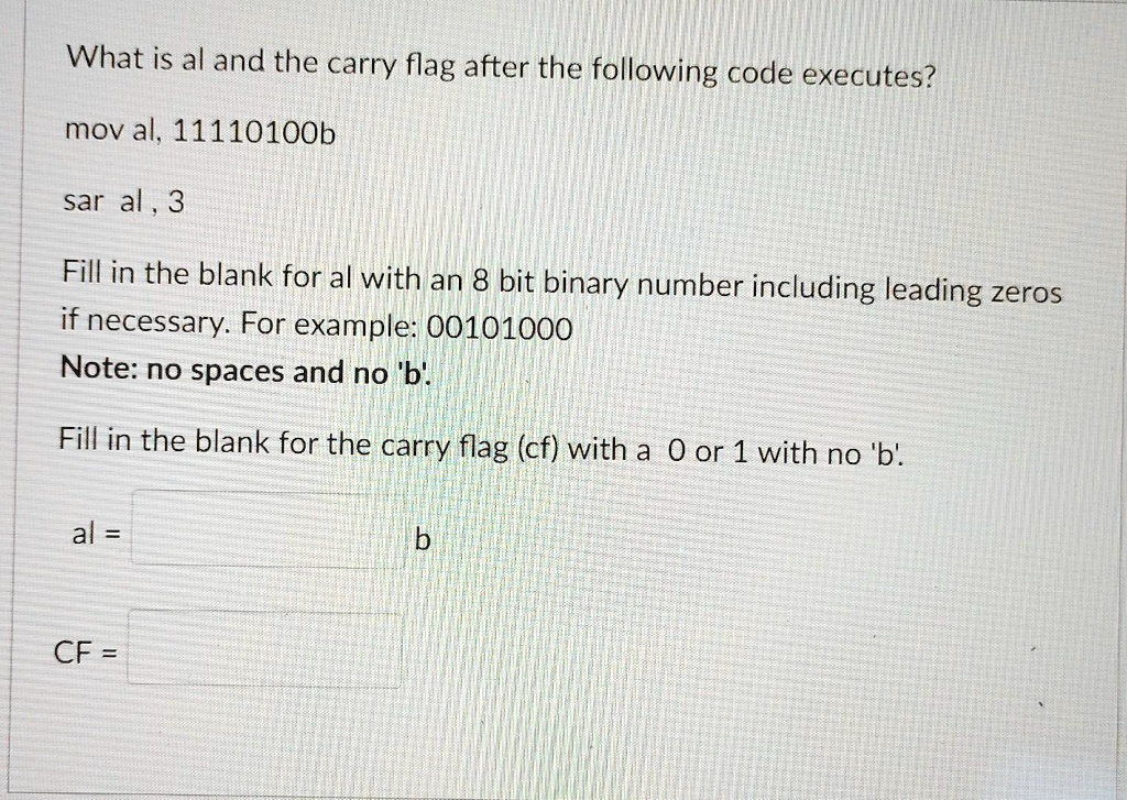 What is al and the carry flag after the following code...