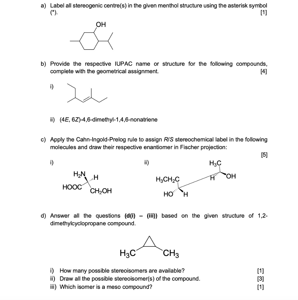 SOLVED: a) Label all stereogenic centre(s) in the given menthol ...