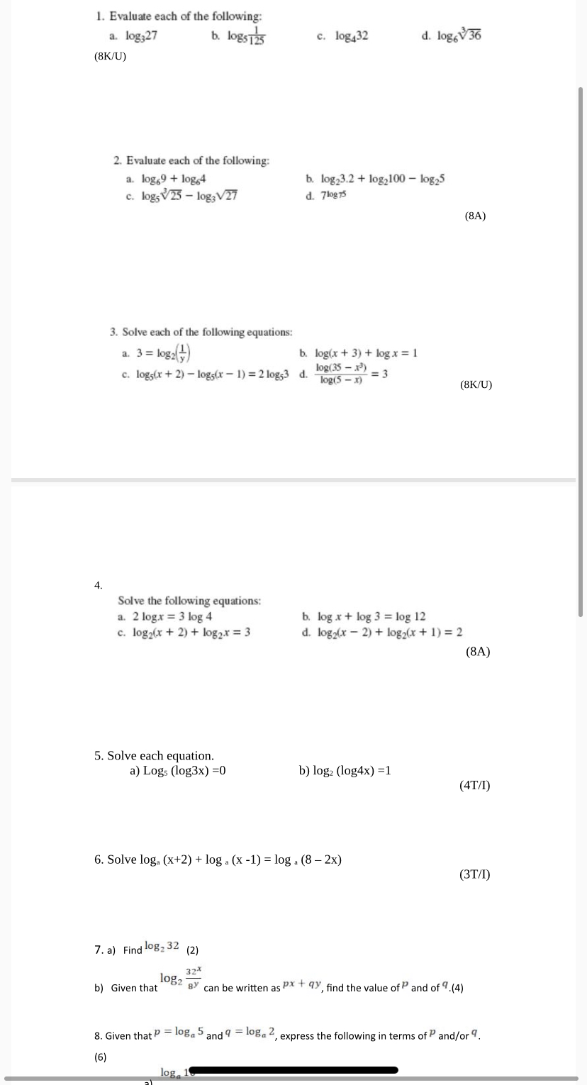 solved-1-evaluate-each-of-the-following-a-log3-27-b-log5-1-125