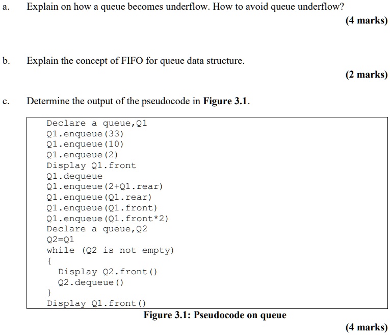 SOLVED: Explain how a queue becomes underflow. How to avoid queue ...