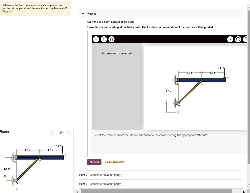 SOLVED: Determine the horizontal and vertical components of reaction at ...