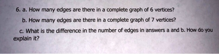 SOLVED: a. How many edges are there in a complete graph of 6 vertices ...
