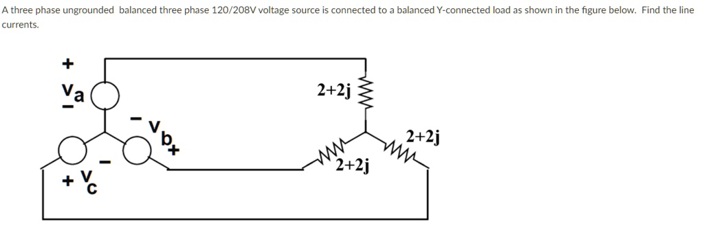 A three phase ungrounded balanced three phase 120/208V voltage source ...