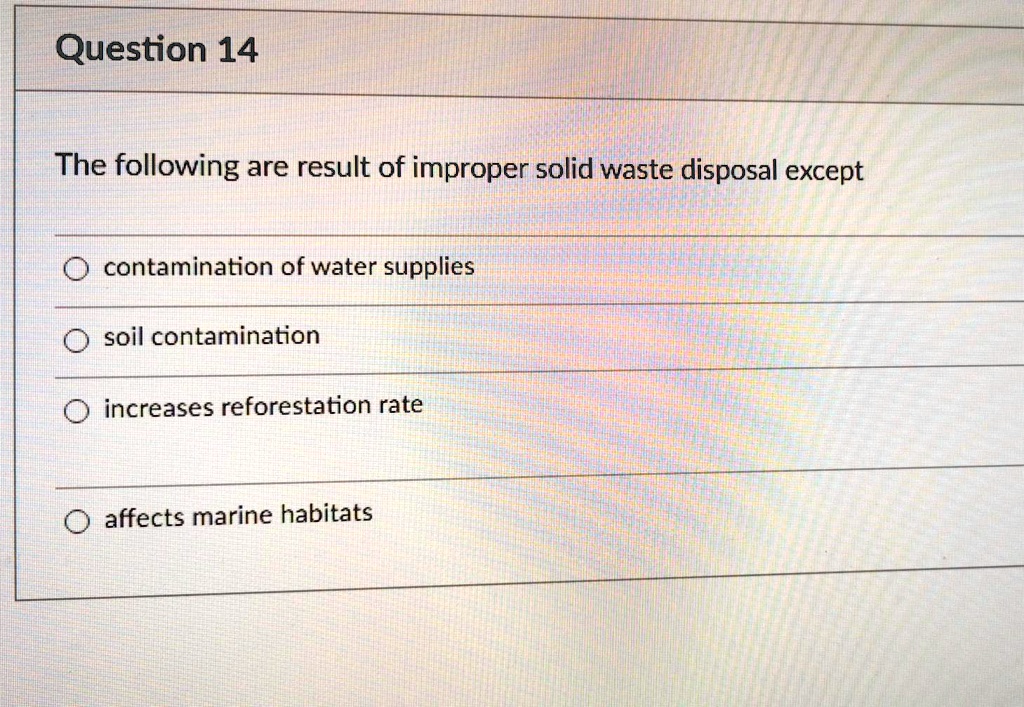 SOLVED Question 14 The following are result of improper solid waste