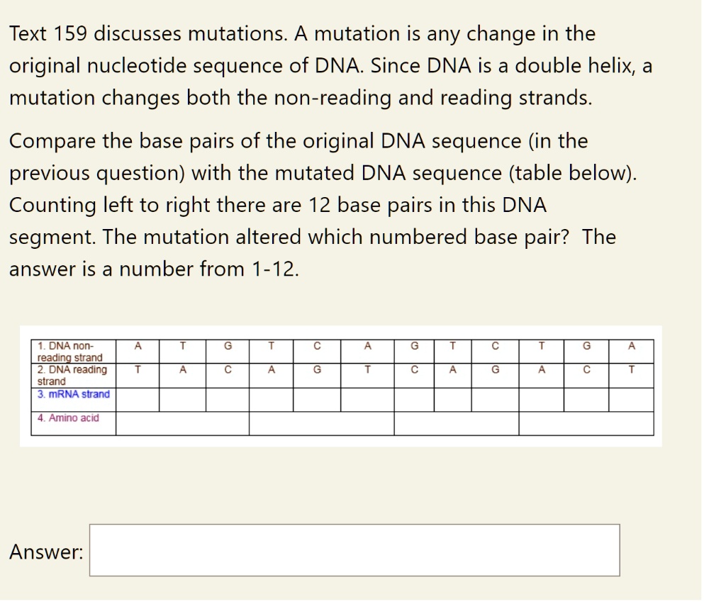 Solved A Dna Mutation In Which One Nucleotide Base Has Or Cheggcom