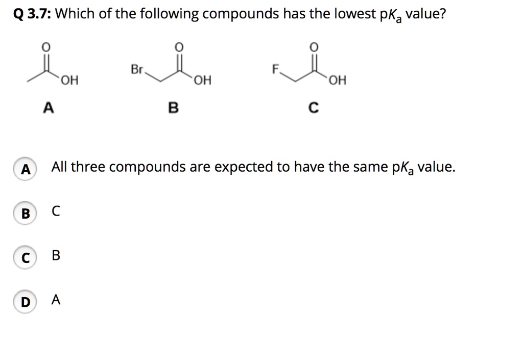 SOLVED: Q 3.7: Which Of The Following Compounds Has The Lowest PKa ...