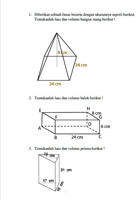 Solved: Tugas Luas Permukaan Bangun Volume.soal Di Gambar Diberikan 