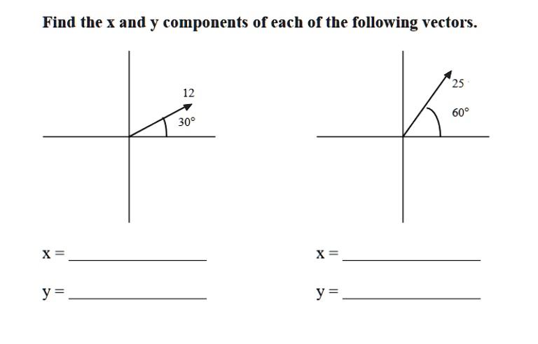 find the x and y components of each of the following vectors 25 12 30 x