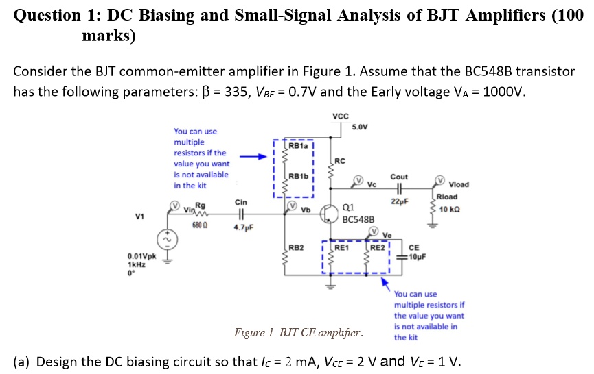 SOLVED Question 1 DC Biasing and SmallSignal Analysis of BJT