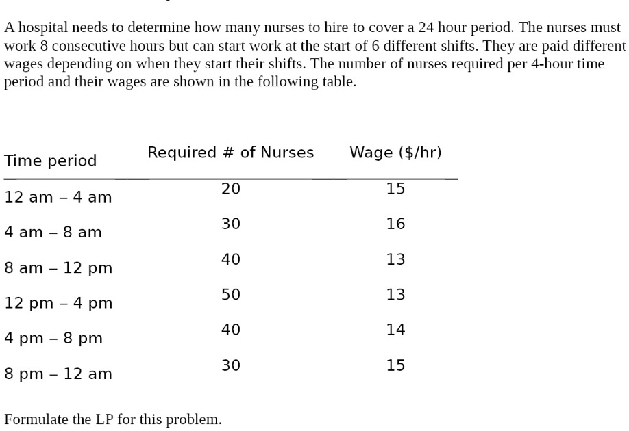 SOLVED: 'hospital needs to determine how many nurses to hire to cover a ...