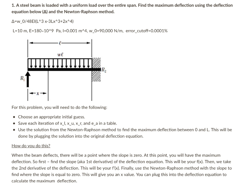 PLEASE USE MATLAB ONLY. 1.A steel beam is loaded with a uniform load ...