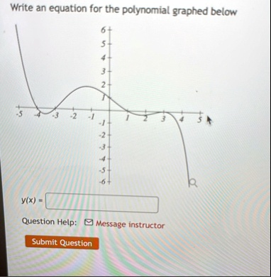 write an equation for the polynomial graphed below yx question help message instructor submit question 99638