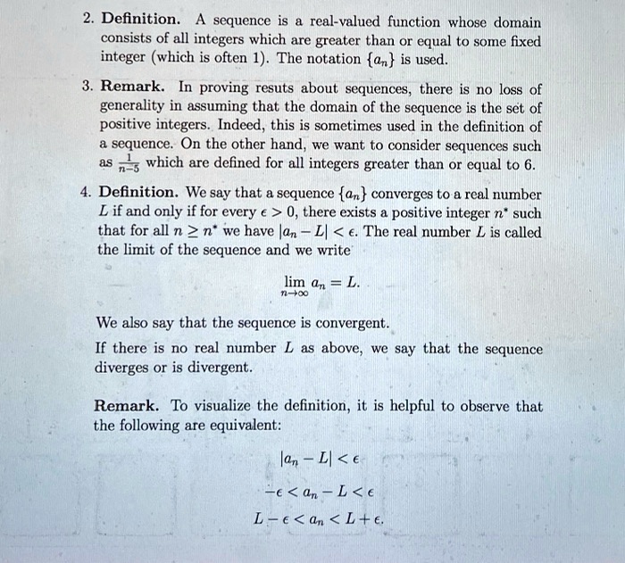 SOLVED: Definition: A sequence is a real-valued function whose domain ...