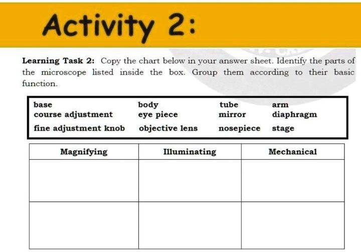 SOLVED Biology Help Parts of a Microscope Activity 2 Learning Task 2