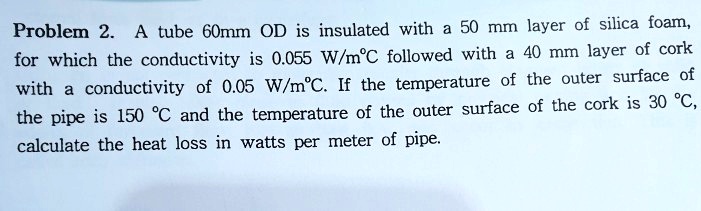 [GET ANSWER] Problem 2. A tube 60mm OD is insulated with a 50 mm layer ...