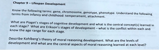 SOLVED Chapter 9 Lifespan Development Know the following terms