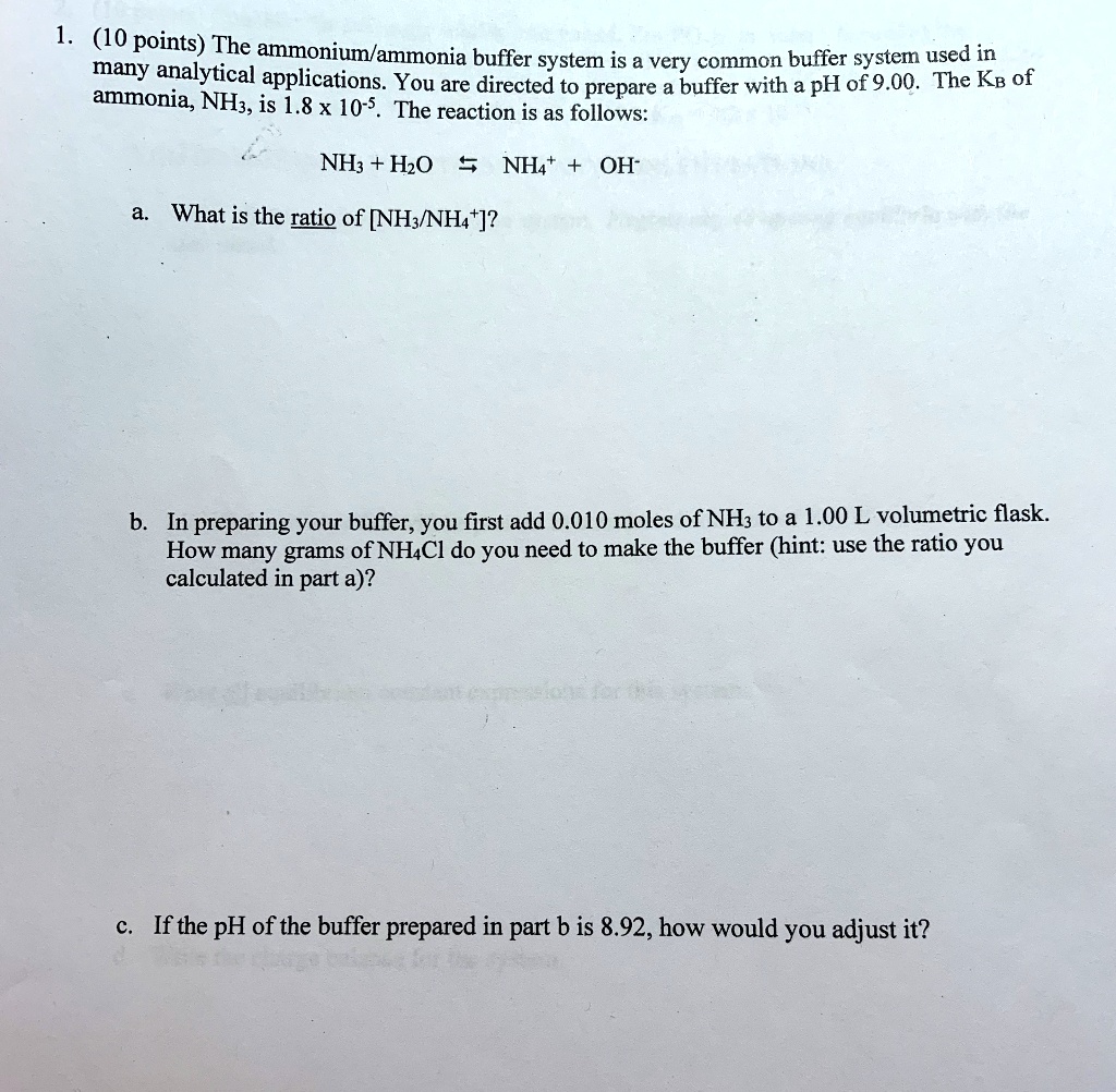 (10 points) The ammonium/ 'ammonia buffer system… SolvedLib
