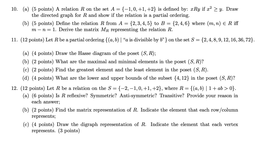 Solved: 10 5 Points) A Relation R On The Set A = -1,0,+1,+2 Is Defined 