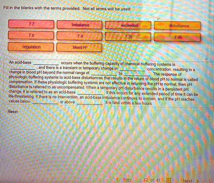 SOLVED: An acid-base imbalance occurs when the buffering capacity of ...