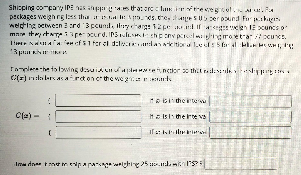 SOLVED Shipping company IPS has shipping rates that are a function of