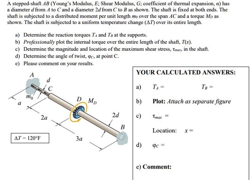 SOLVED: A stepped-shaft AB (Young's Modulus, E; Shear Modulus, G ...