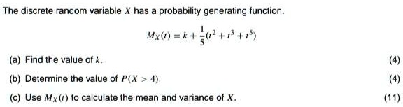 SOLVED: Texts: The discrete random variable X has a probability ...