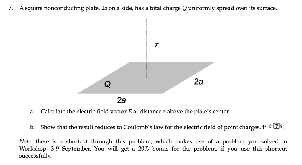 Solved A Square Nonconducting Plate A On A Side Has A Total Charge Q Uniformly Spread Over