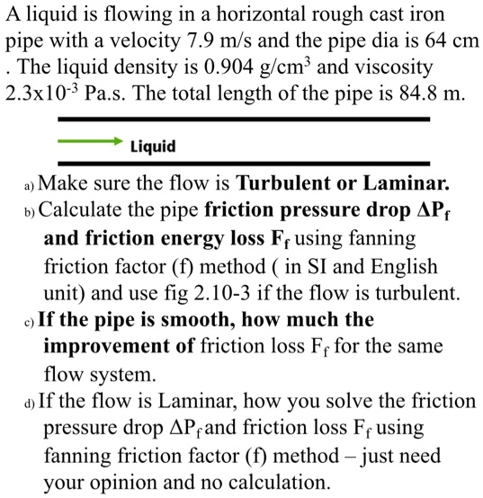 SOLVED A liquid is flowing in a horizontal rough cast iron pipe with a