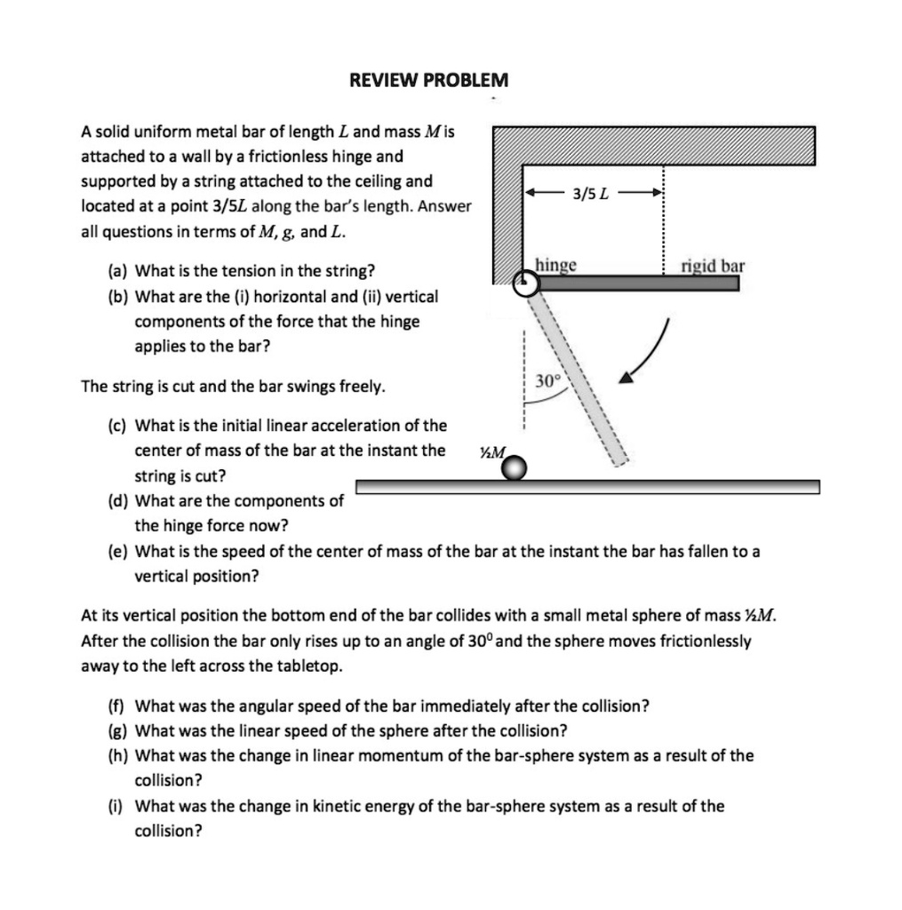 SOLVEDREVIEW PROBLEM A solid uniform metal bar of length L and mass M