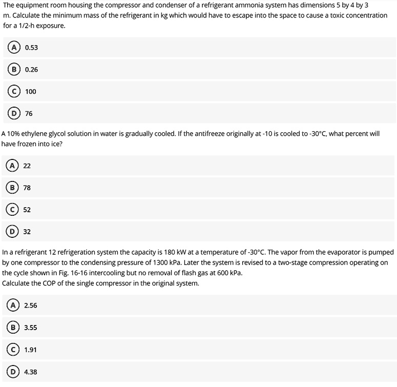 SOLVED The equipment room housing the compressor and condenser of a
