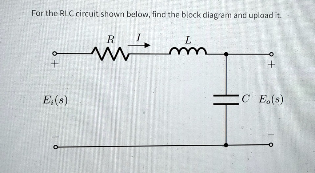 For the RLC circuit shown below, find the block diagram and upload it ...