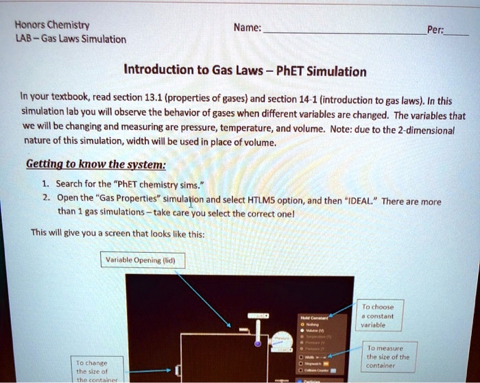 SOLVED Honors Chemistry LAB Gas Laws Simulation Name Per