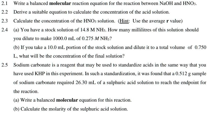 SOLVED 2 1 Write A Balanced Molecular Reaction Equation For The solved-2-1-write-a-balanced-molecular-reaction-equation-for-the