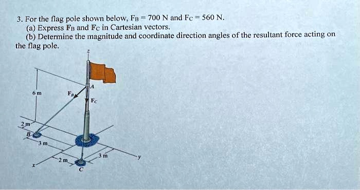 3. For the flag pole shown below, FB = 700 N and FC = 560 N. (a ...