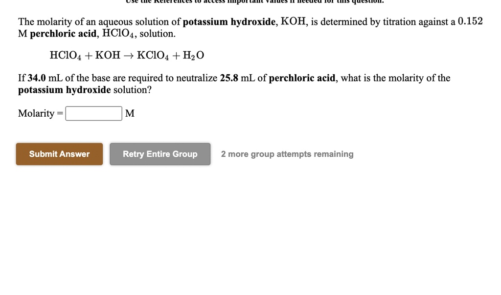 SOLVED The molarity of an aqueous solution of potassium hydroxide, KOH
