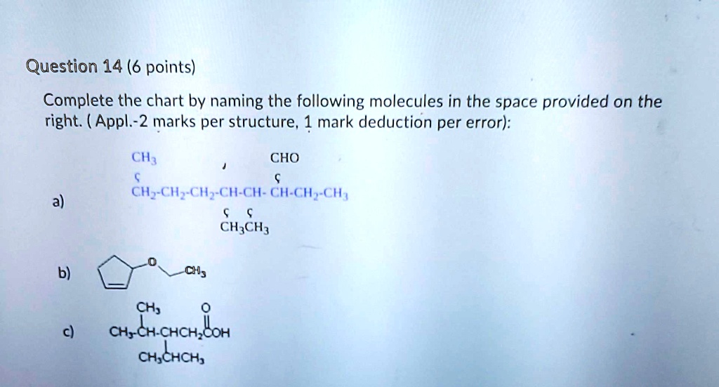 Solved Organic Chemistry Question 14 6 Points Complete The Chart By Naming The Following 3000